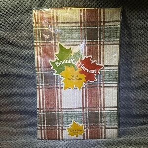 Bountiful Harvest Fall Plaid Vinyl Tablecloth ~52”x70”